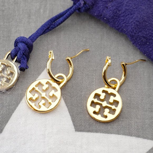 Tory Burch Logo Dangle Huggie Hoop Earrings (Brand New with Dust Bag) - Picture 3 of 3